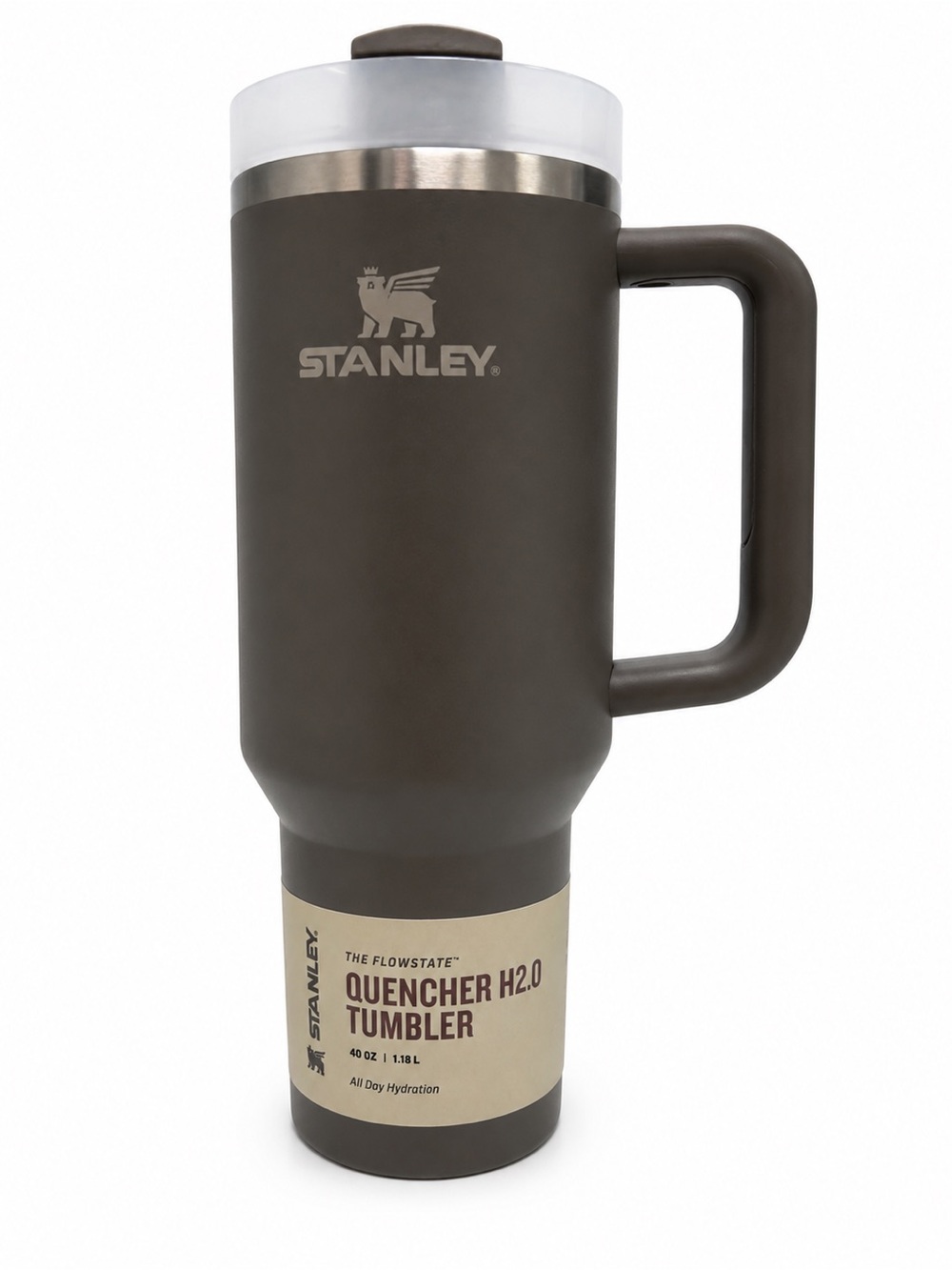 Stanley Olive Brown Travel Quencher Tumbler with Clear Lid